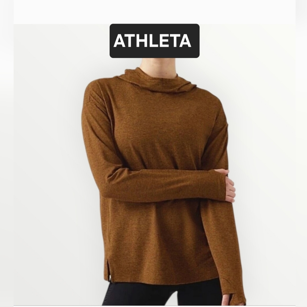 Athleta Uptempo Cowl Neck Hoodie Sweatshirt in Rich Rustic Brown